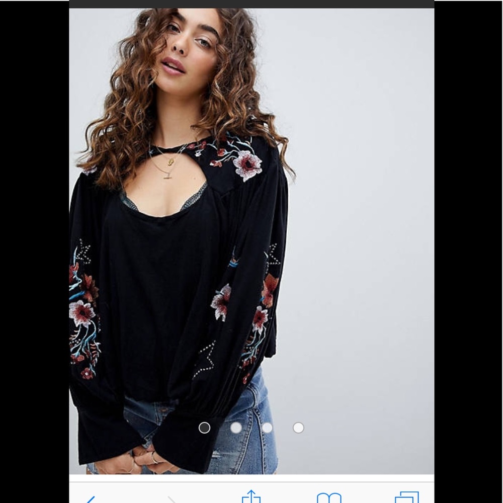 Free people Romantic Floral Embroidered balloon sleeve Keyhole cutout top XS